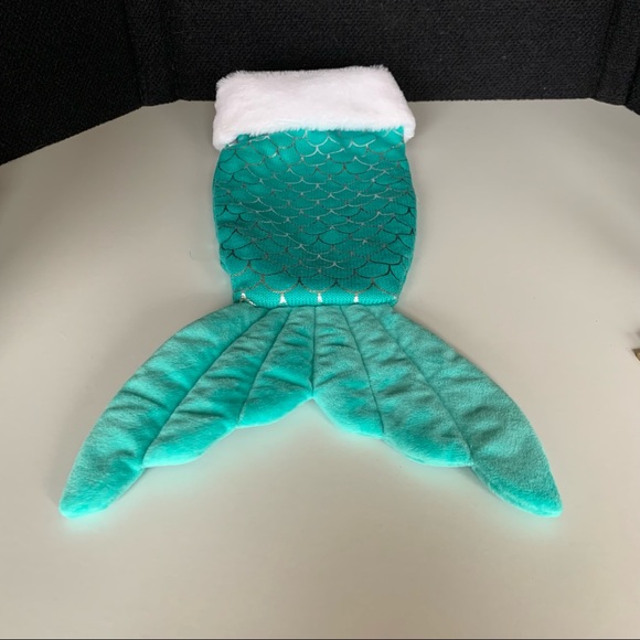 Aqua Blue teal Silver Scale Mermaid Tail Christmas Stocking Hanging Turquoise - Picture 2 of 7